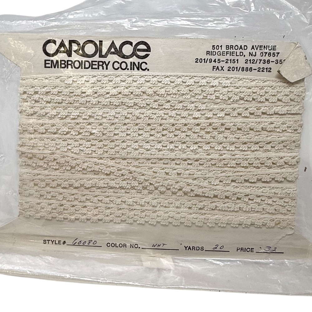 Deadstock‎ Sealed Carolace Jay Co  Lace Trim White 20 Yards New Eyelet Scalloped
